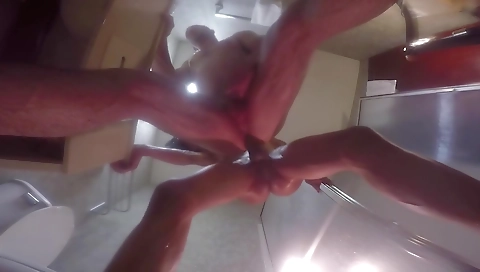 Bareback shemale fucked by her black lover in the shower