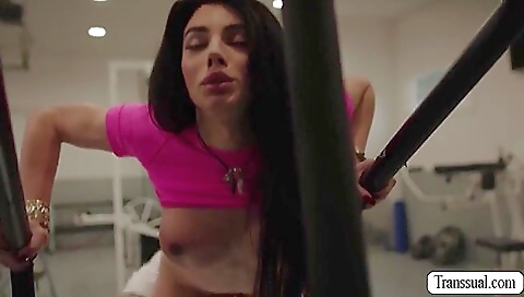 Busty brunette is riding a dick on her shaved pussy