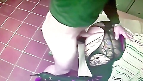 Horny brunette amateur fucks in a sexy lingerie scene