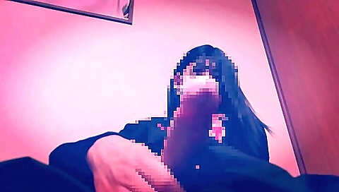 Japanese beauty with long legs and long hair rubs her hairy pussy