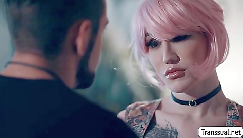 Busty blonde Shemale is anal fucked by her stepbrother