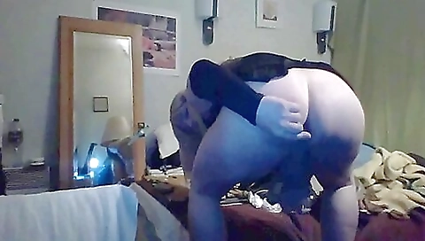 Transvestite with big booty fucks herself with a large dildo