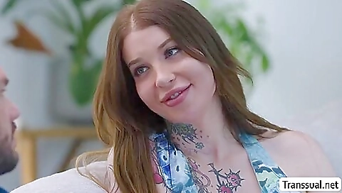 Busty blonde shemale fucked by a large dick in hardcore