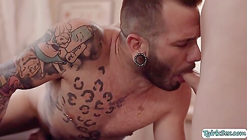 Anal massage with a busty and sexy blonde in a fetish scene