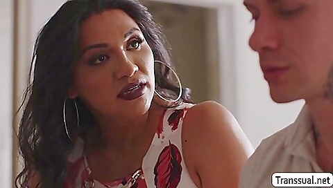 Stepmom strips and rides a dude with big cocks on his ass